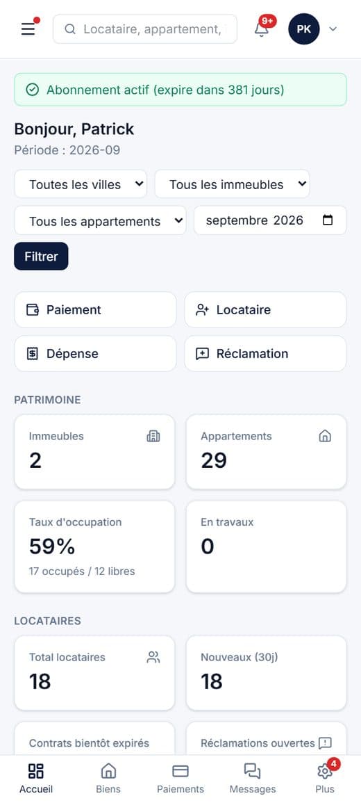 Le gestionnaire suit son patrimoine depuis son téléphone